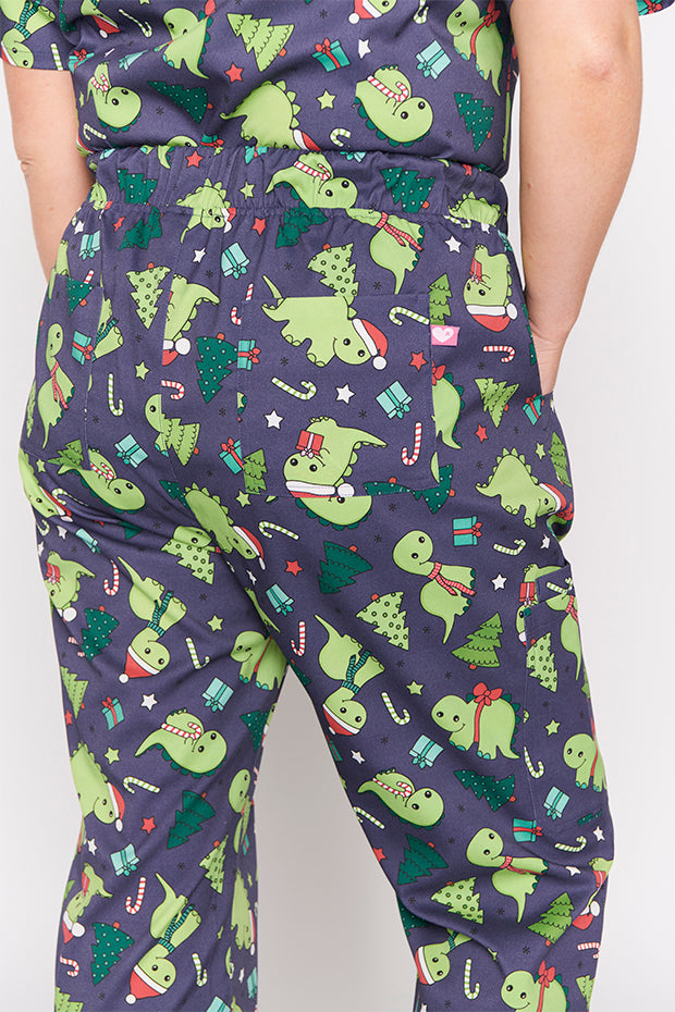Cristina Dino Christmas Scrub Pant – Dino Christmas wide leg pants