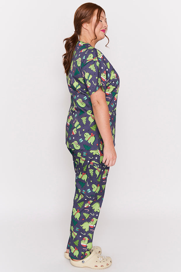 Meredith Dino Christmas Scrub Top – Dino Christmas top