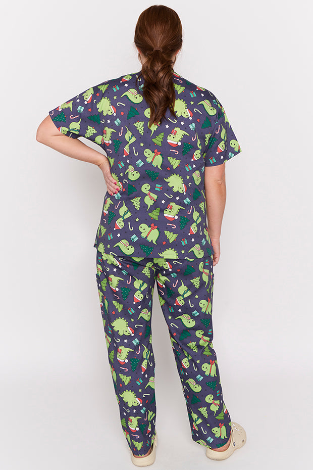 Meredith Dino Christmas Scrub Top – Dino Christmas top
