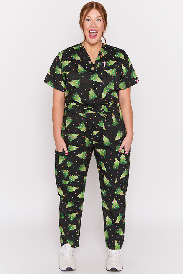 Cristina Christmas Tree Scrub Pant – Christmas Tree wide leg pants