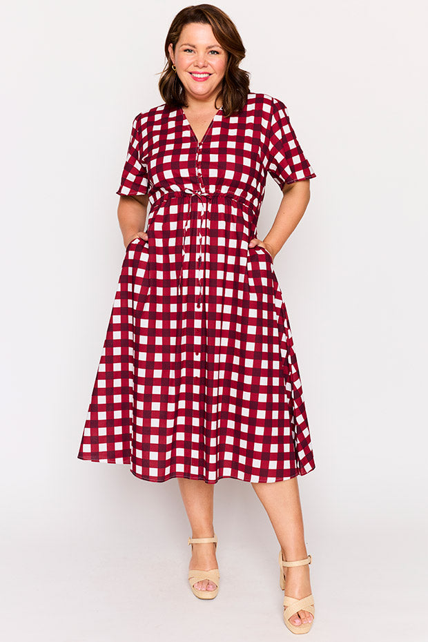 Marley Cotton Cherry Gingham Dress – Cherry Gingham midi dress