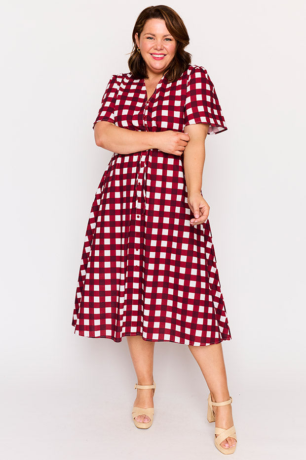 Marley Cotton Cherry Gingham Dress – Cherry Gingham midi dress