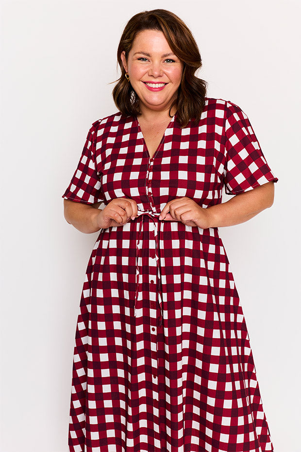 Marley Cotton Cherry Gingham Dress – Cherry Gingham midi dress