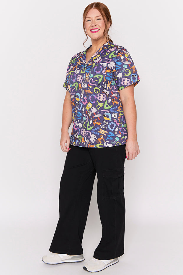 Meredith Alpha Animals Scrub Top Little Party Dress