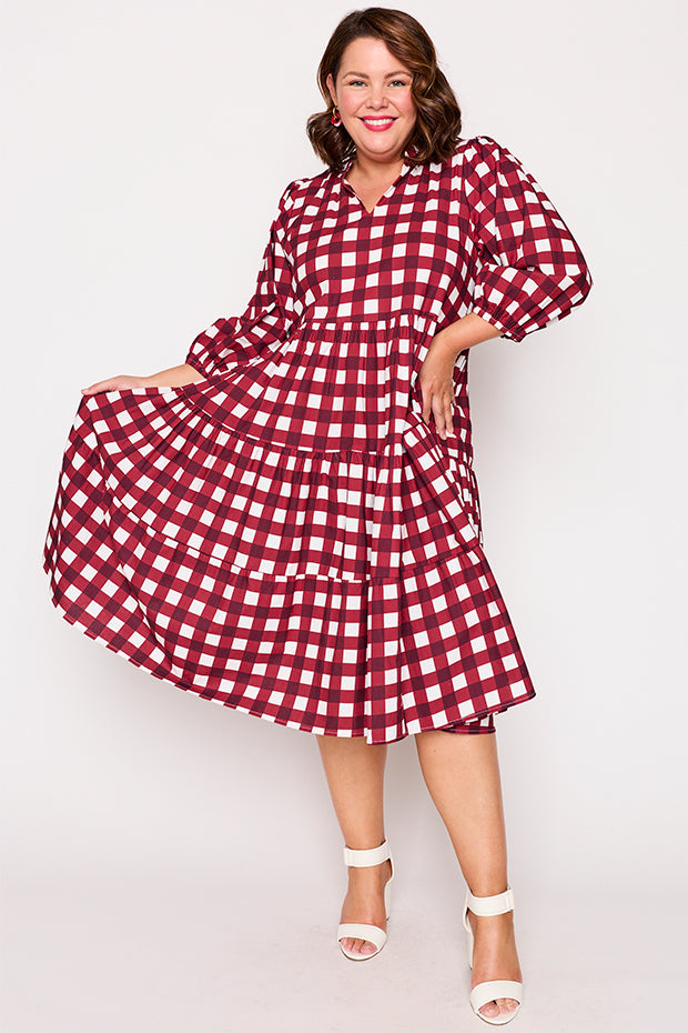 Crystal Cherry Gingham Dress – Cherry Gingham midi dress
