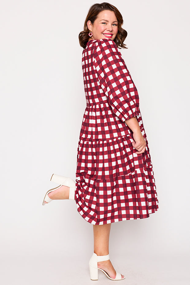Crystal Cherry Gingham Dress – Cherry Gingham midi dress