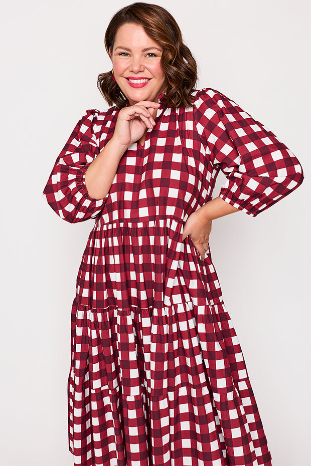 Crystal Cherry Gingham Dress – Cherry Gingham midi dress