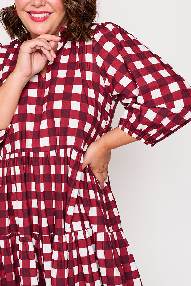Crystal Cherry Gingham Dress – Cherry Gingham midi dress