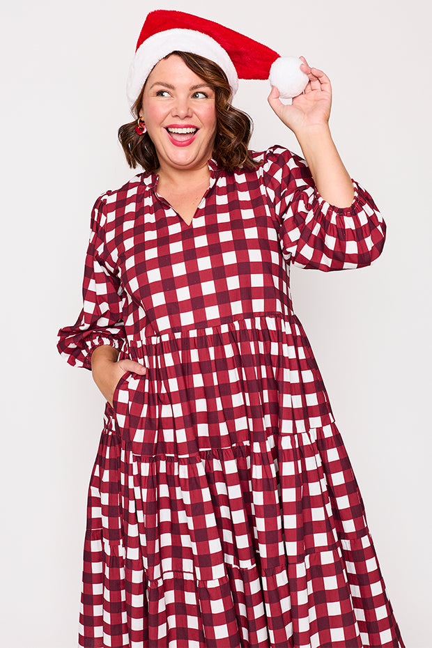 Crystal Cherry Gingham Dress – Cherry Gingham midi dress