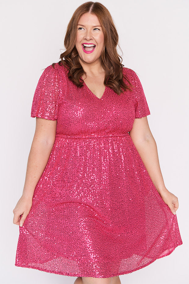 sequin baggy dress Purple Sequin Loose V-neck Prom Dress MES72183