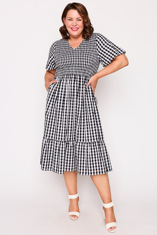 Lila Black Gingham Dress – Black Gingham midi dress