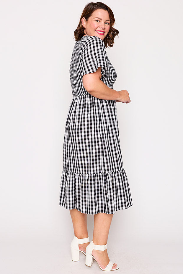 Lila Black Gingham Dress – Black Gingham midi dress