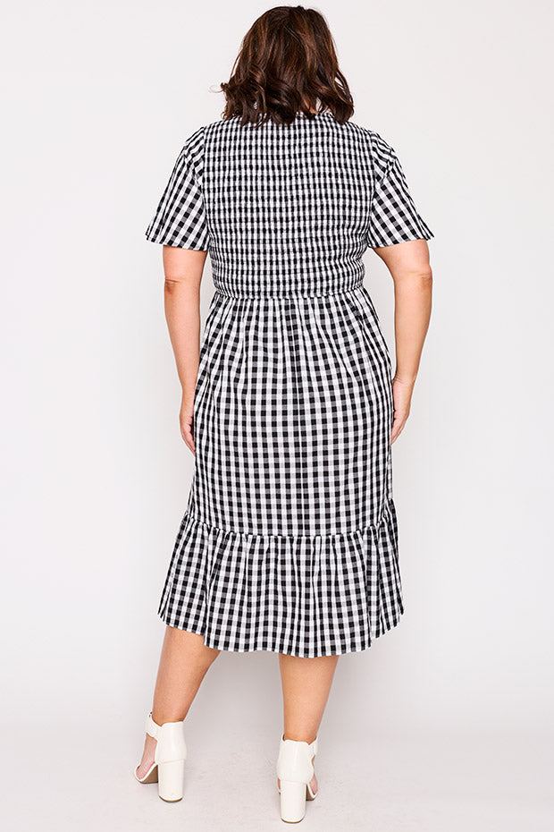 Lila Black Gingham Dress – Black Gingham midi dress
