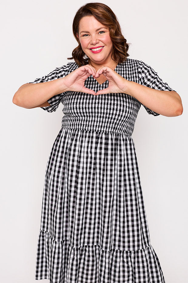 Lila Black Gingham Dress – Black Gingham midi dress