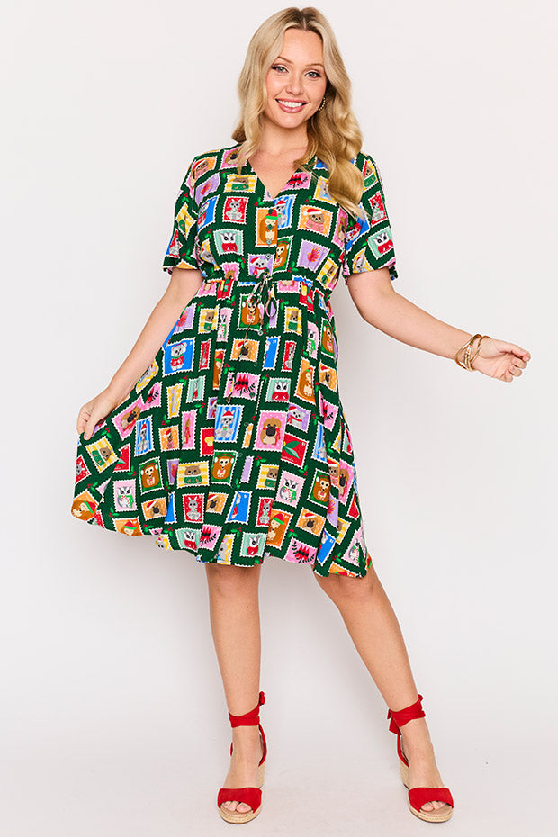 Jaz Aussie Stamps Christmas Dress – Aussie Stamps Christmas knee length dress