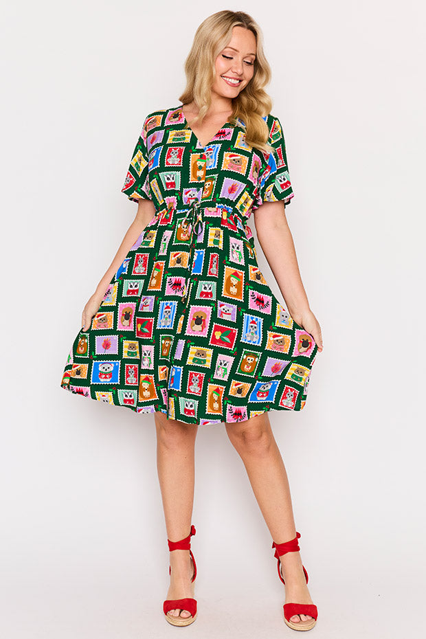 Jaz Aussie Stamps Christmas Dress – Aussie Stamps Christmas knee length dress