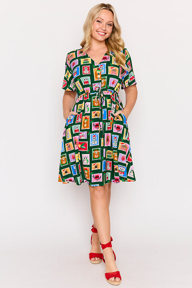 Jaz Aussie Stamps Christmas Dress – Aussie Stamps Christmas knee length dress
