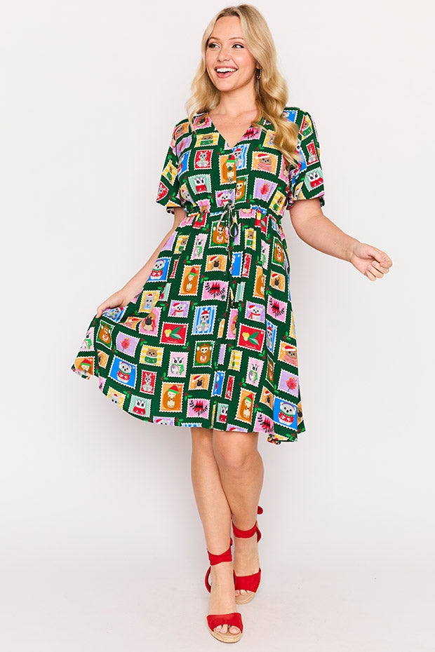 Jaz Aussie Stamps Christmas Dress – Aussie Stamps Christmas knee length dress