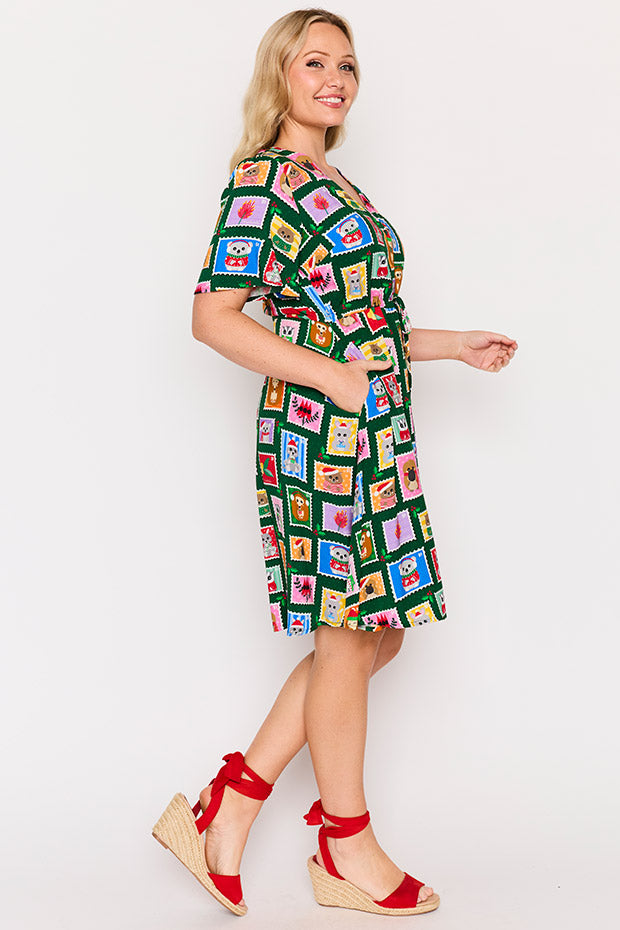 Jaz Aussie Stamps Christmas Dress – Aussie Stamps Christmas knee length dress