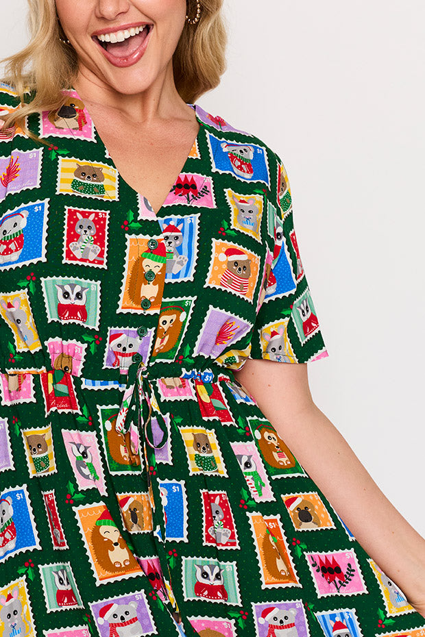Jaz Aussie Stamps Christmas Dress – Aussie Stamps Christmas knee length dress