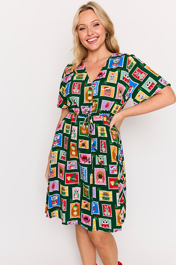 Jaz Aussie Stamps Christmas Dress – Aussie Stamps Christmas knee length dress