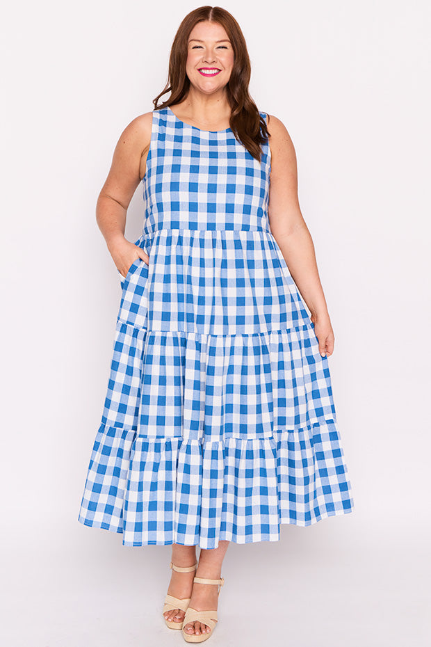 Maisy Cobalt Gingham Dress – Cobalt Gingham midi dress