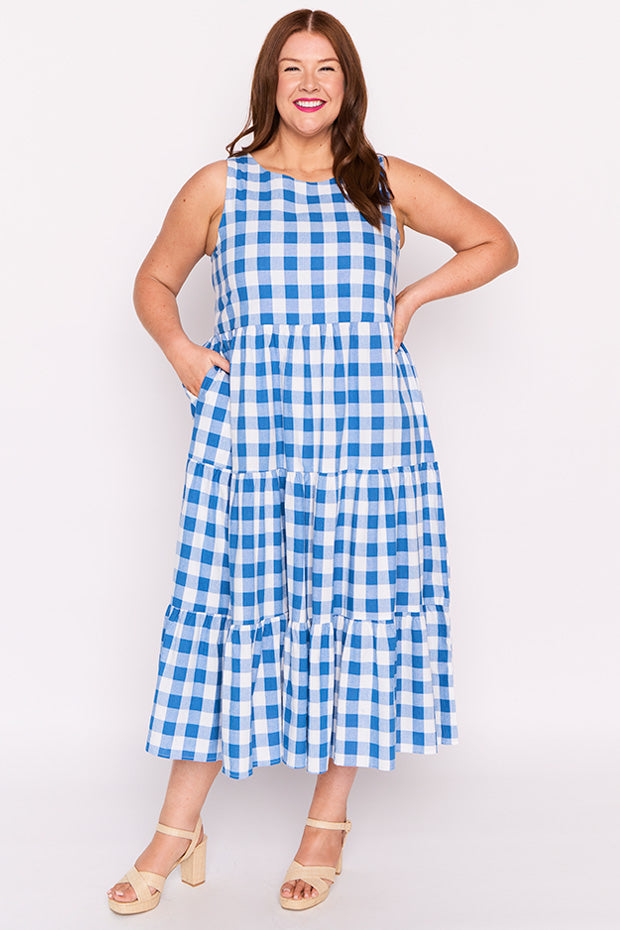 Maisy Cobalt Gingham Dress – Cobalt Gingham midi dress