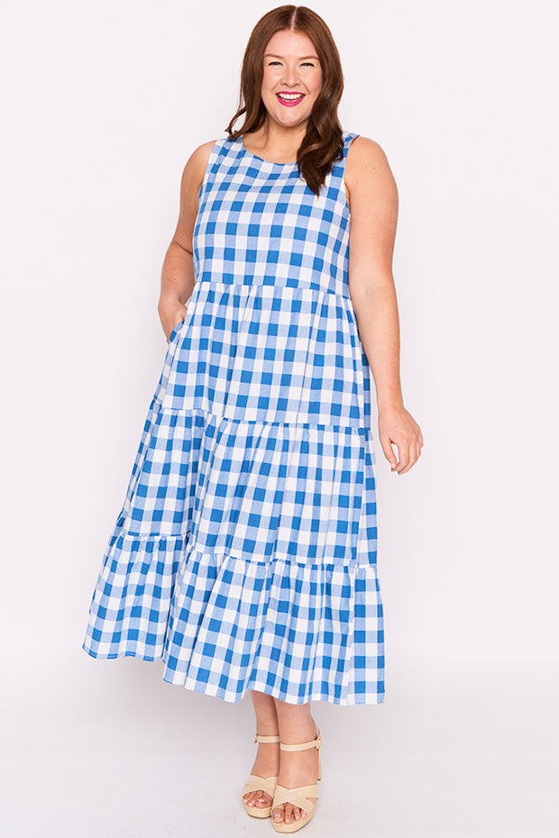 Maisy Cobalt Gingham Dress – Cobalt Gingham midi dress