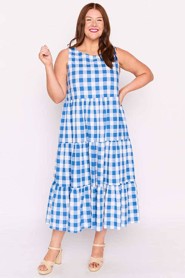 Maisy Cobalt Gingham Dress – Cobalt Gingham midi dress