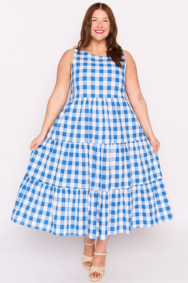 Maisy Cobalt Gingham Dress – Cobalt Gingham midi dress