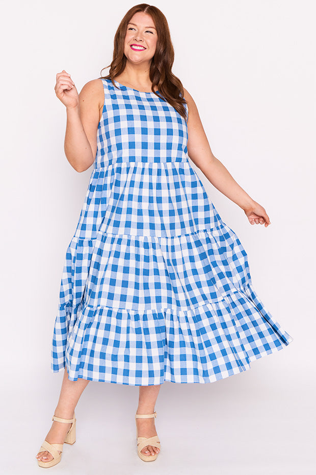 Maisy Cobalt Gingham Dress – Cobalt Gingham midi dress