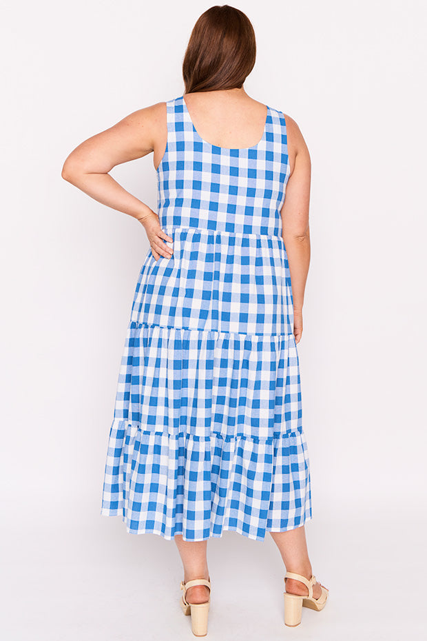 Maisy Cobalt Gingham Dress – Cobalt Gingham midi dress