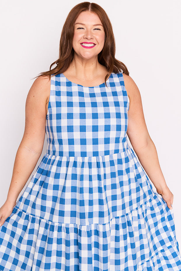 Maisy Cobalt Gingham Dress – Cobalt Gingham midi dress