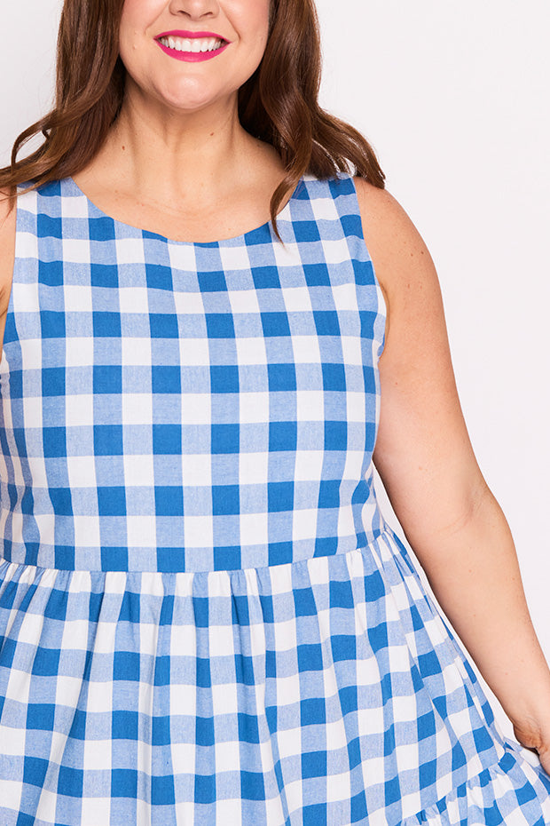 Maisy Cobalt Gingham Dress – Cobalt Gingham midi dress
