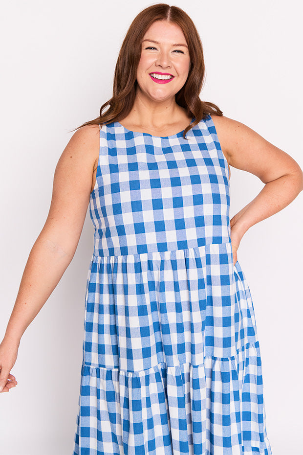 Maisy Cobalt Gingham Dress – Cobalt Gingham midi dress