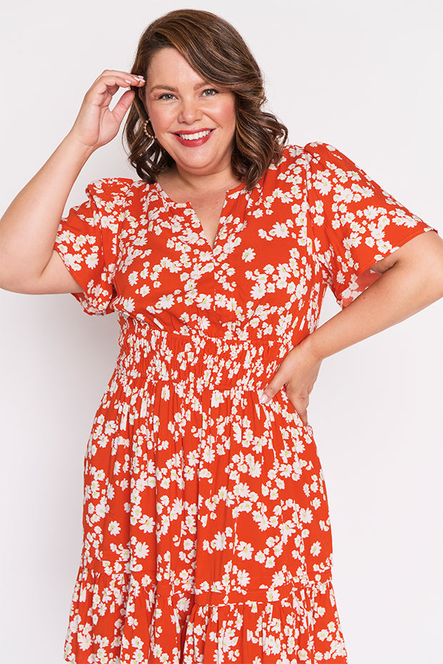 Layla Red Petal Whimsy Dress – Red Petal Whimsy midi dress