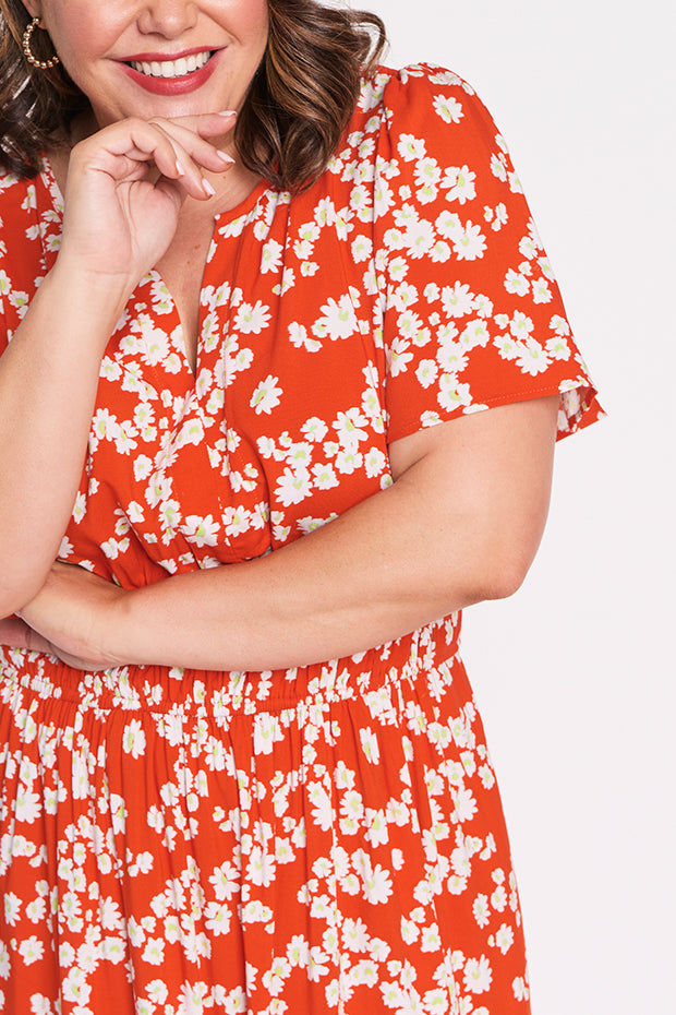 Layla Red Petal Whimsy Dress – Red Petal Whimsy midi dress