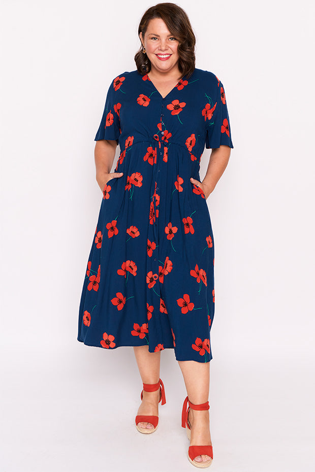 Michelle Red Poppy Fields Dress – Red Poppy Fields midi dress