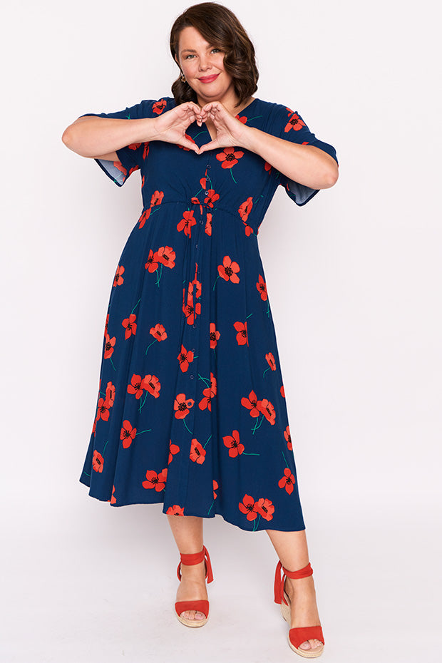 Michelle Red Poppy Fields Dress – Red Poppy Fields midi dress