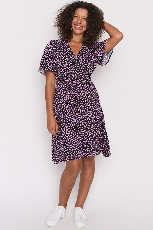 Jaz Abstract Hearts Black Pink Dress – Abstract Hearts Black Pink knee length dress