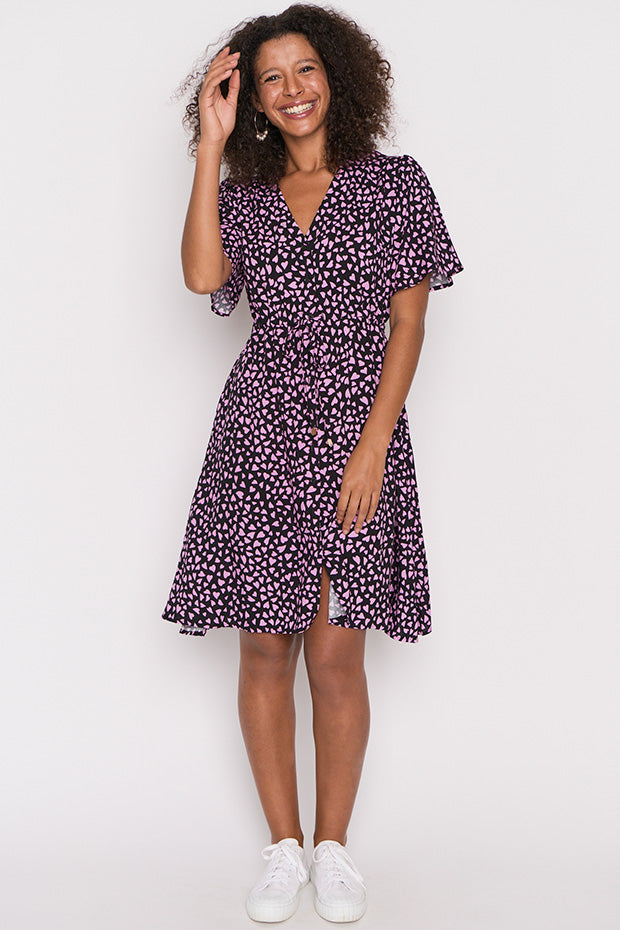Jaz Abstract Hearts Black Pink Dress – Abstract Hearts Black Pink knee length dress