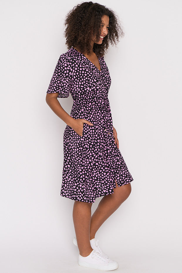Jaz Abstract Hearts Black Pink Dress – Abstract Hearts Black Pink knee length dress