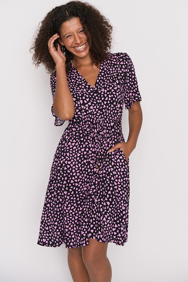 Jaz Abstract Hearts Black Pink Dress – Abstract Hearts Black Pink knee length dress