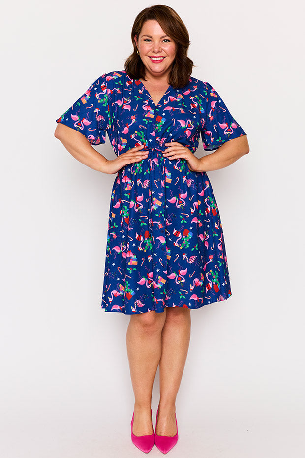 Siena Flamingo Christmas Dress – Flamingo Christmas knee length dress