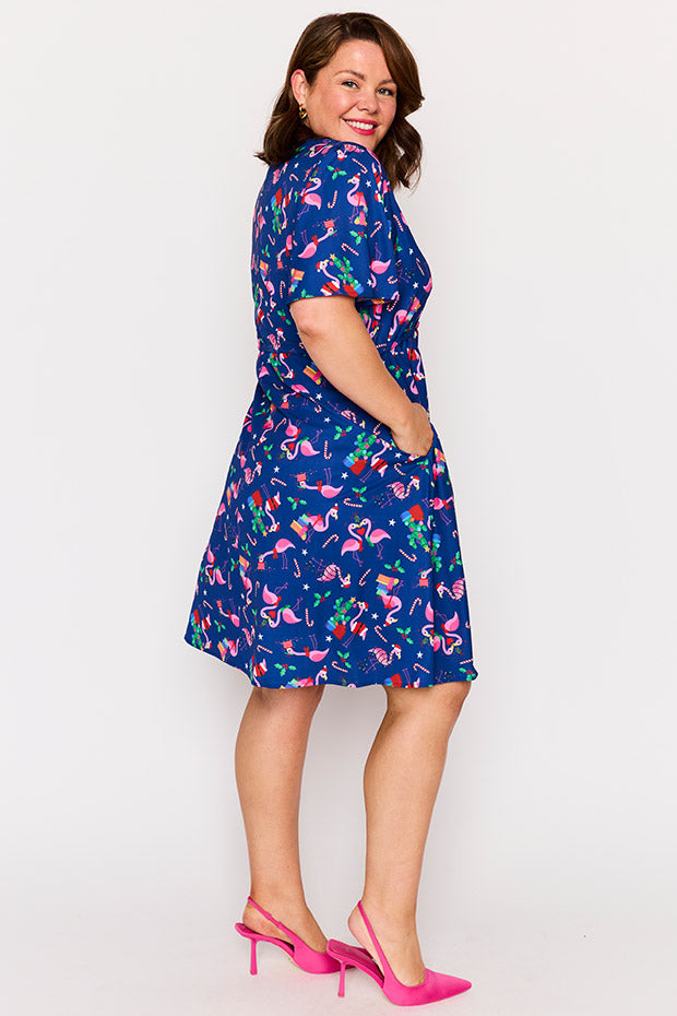 Siena Flamingo Christmas Dress – Flamingo Christmas knee length dress