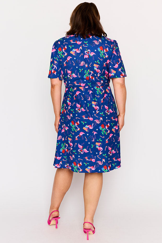 Siena Flamingo Christmas Dress – Flamingo Christmas knee length dress