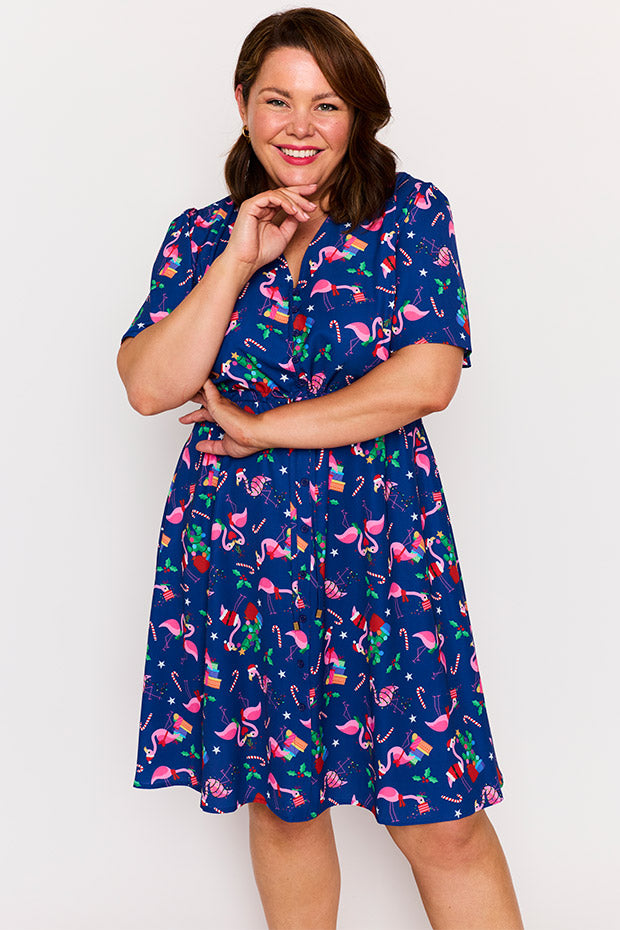 Siena Flamingo Christmas Dress – Flamingo Christmas knee length dress