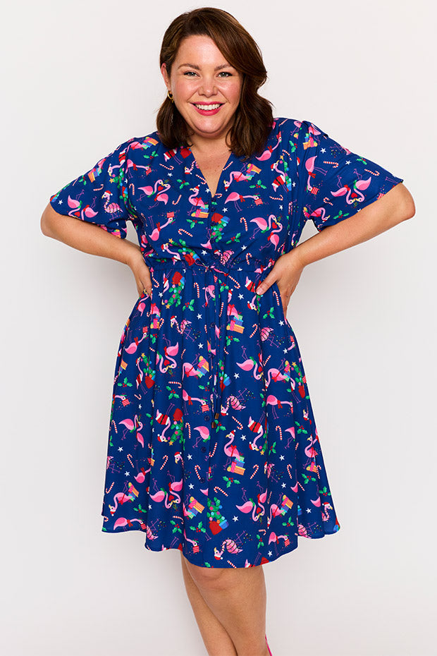 Siena Flamingo Christmas Dress – Flamingo Christmas knee length dress