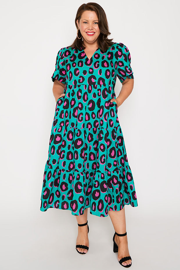 Clara Minty Leopard Dress – Minty Leopard midi dress