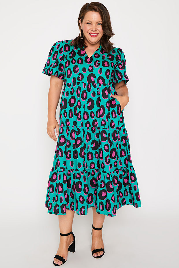 Clara Minty Leopard Dress – Minty Leopard midi dress